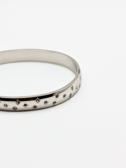 The Lumina Silver Plated Celestial Crystal Bangle Bracelet- Waterproof & Tarnish-Free