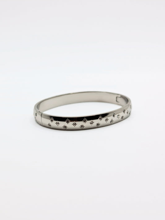 The Lumina Silver Plated Celestial Crystal Bangle Bracelet- Waterproof & Tarnish-Free