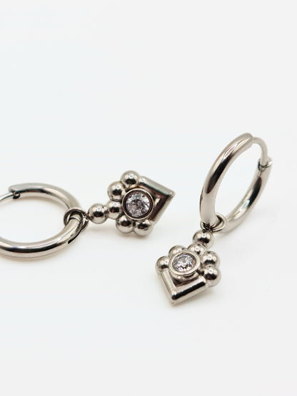 The Tavi Silver Finish Crystal Drop Hoop Earrings- Waterproof & Tarnish-Free