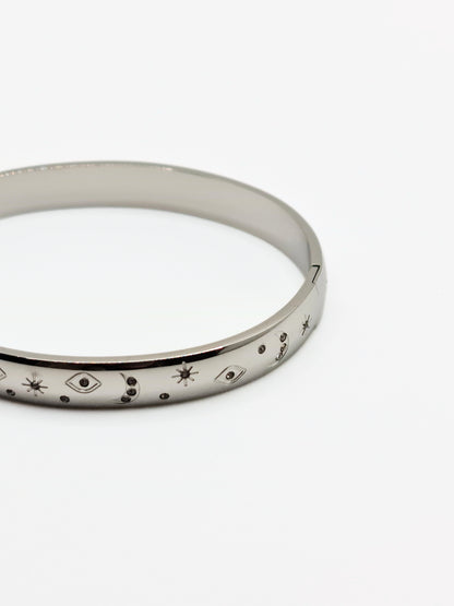 The Talisman Silver Plated Evil Eye Crystal Bangle Bracelet- Waterproof & Tarnish-Free