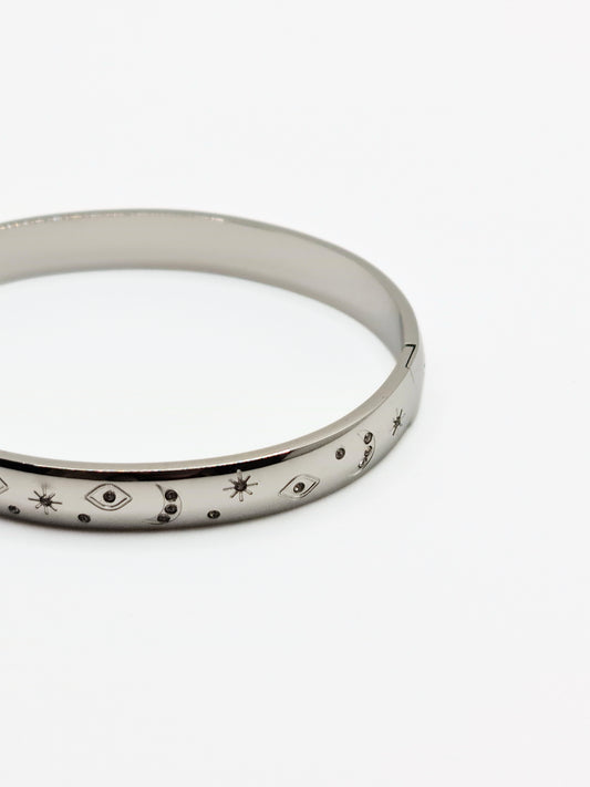 The Talisman Silver Plated Evil Eye Crystal Bangle Bracelet- Waterproof & Tarnish-Free
