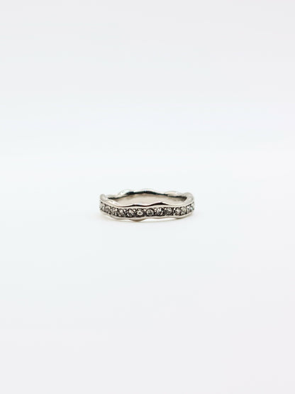 The Driftwood Silver Finish Organic Hammered Crystal Pave Fine Stacking Ring- Waterproof & Tarnish Free