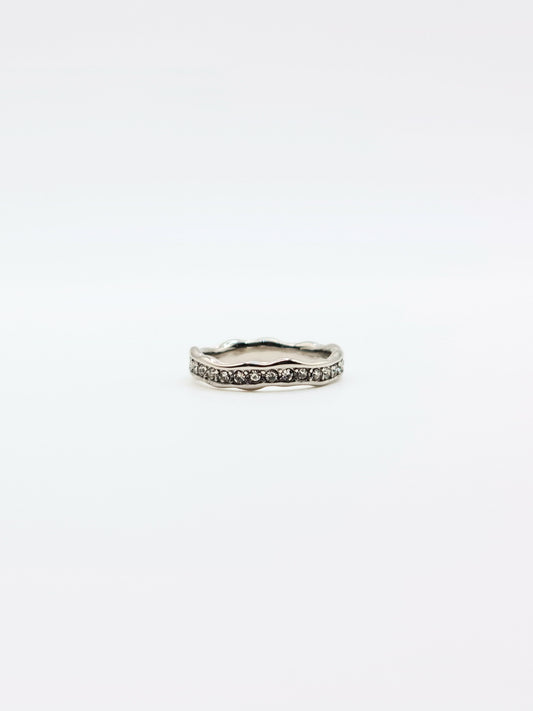 The Driftwood Silver Finish Organic Hammered Crystal Pave Fine Stacking Ring- Waterproof & Tarnish Free