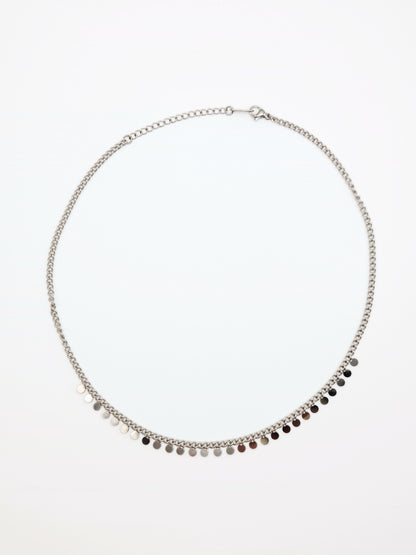 The Temple Silver Finish Ditsy Disc Fine Chain Necklace- Waterproof & Tarnish-Free