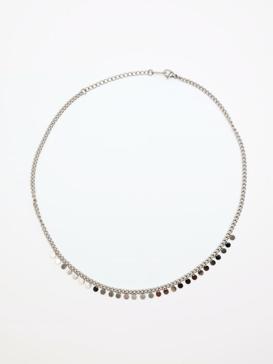The Temple Silver Finish Ditsy Disc Fine Chain Necklace- Waterproof & Tarnish-Free