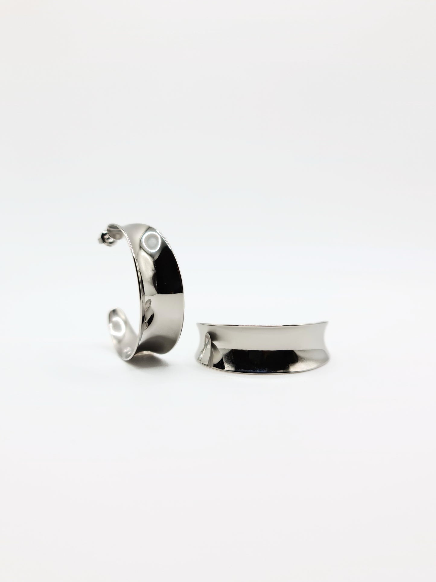 The Ava Silver Finish Curved Form Large Hoop Earrings- Waterproof & Tarnish-Free