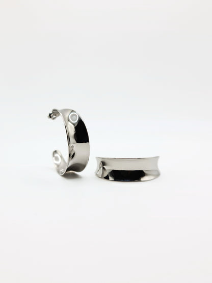 The Ava Silver Finish Curved Form Large Hoop Earrings- Waterproof & Tarnish-Free