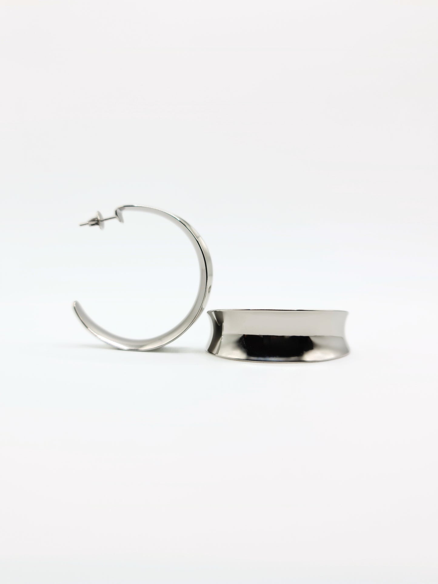 The Ava Silver Finish Curved Form Large Hoop Earrings- Waterproof & Tarnish-Free