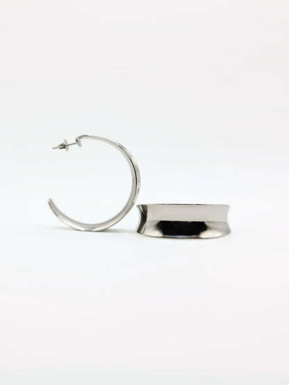 The Ava Silver Finish Curved Form Large Hoop Earrings- Waterproof & Tarnish-Free