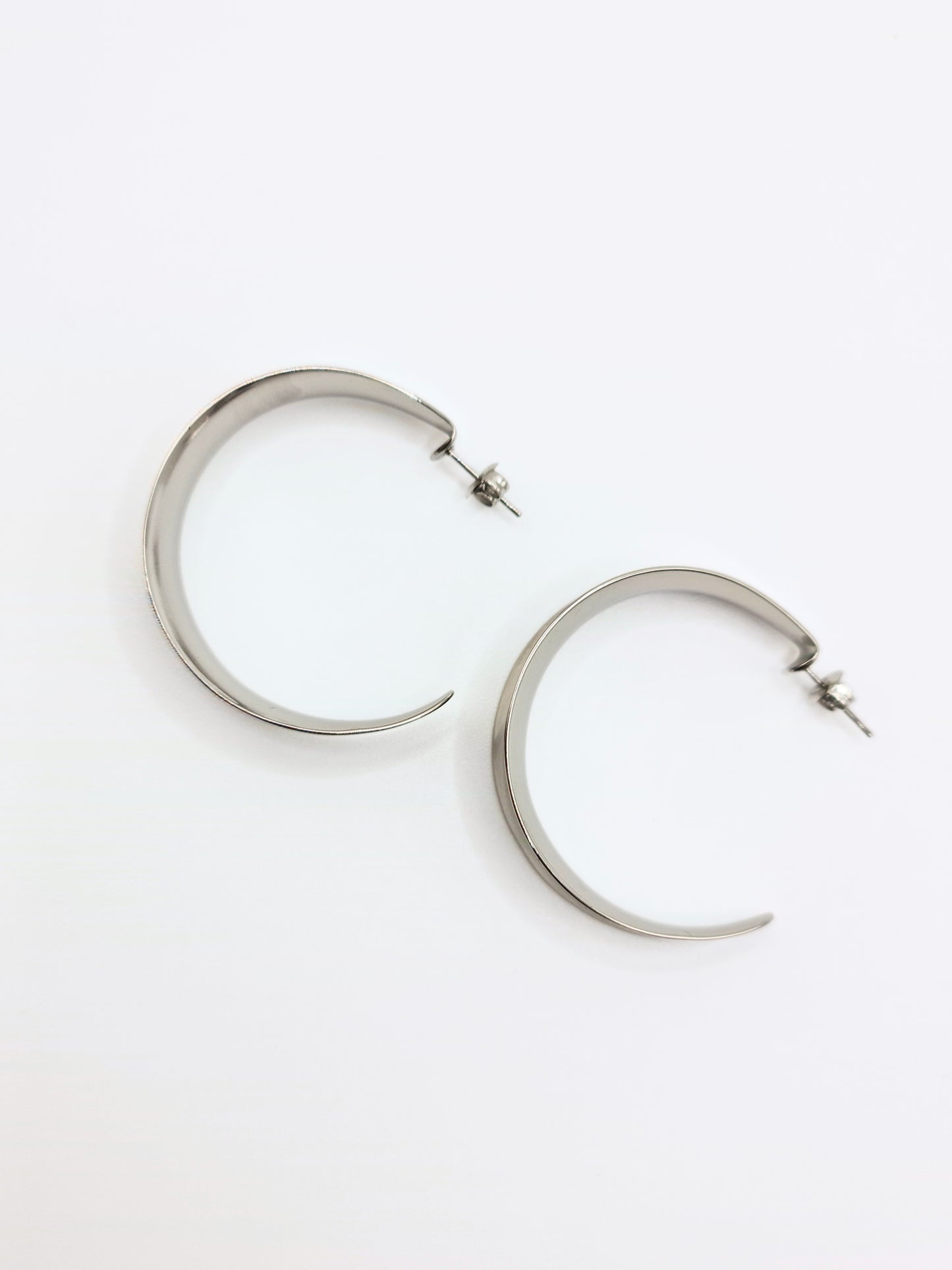 The Ava Silver Finish Curved Form Large Hoop Earrings- Waterproof & Tarnish-Free