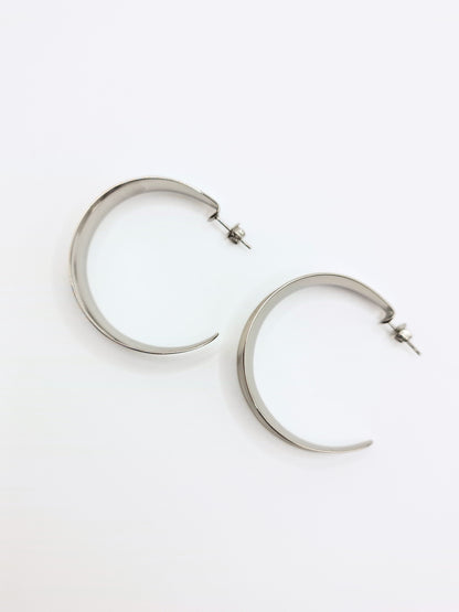 The Ava Silver Finish Curved Form Large Hoop Earrings- Waterproof & Tarnish-Free