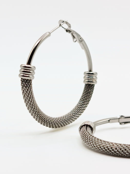 The Sienna Silver Finish Mesh Large Hoop Earrings- Waterproof & Tarnish-Free