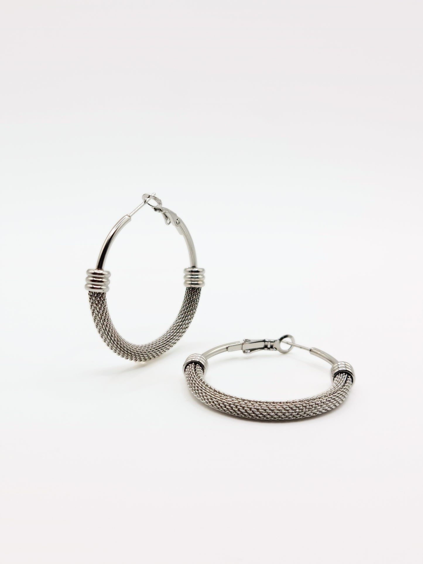 The Sienna Silver Finish Mesh Large Hoop Earrings- Waterproof & Tarnish-Free