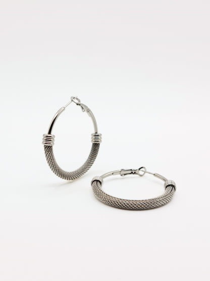 The Sienna Silver Finish Mesh Large Hoop Earrings- Waterproof & Tarnish-Free