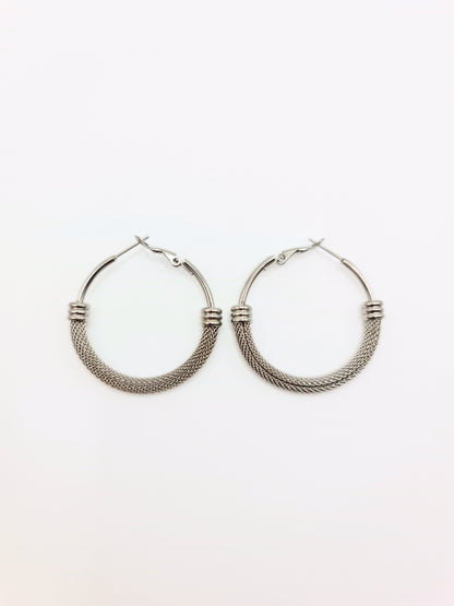 The Sienna Silver Finish Mesh Large Hoop Earrings- Waterproof & Tarnish-Free