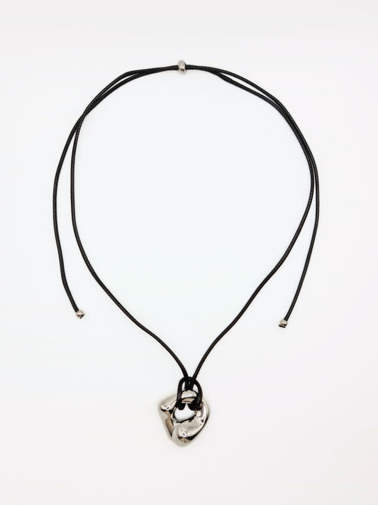 The Husk Silver Finish Organic Stone Rope Tie Necklace- Waterproof & Tarnish-Free