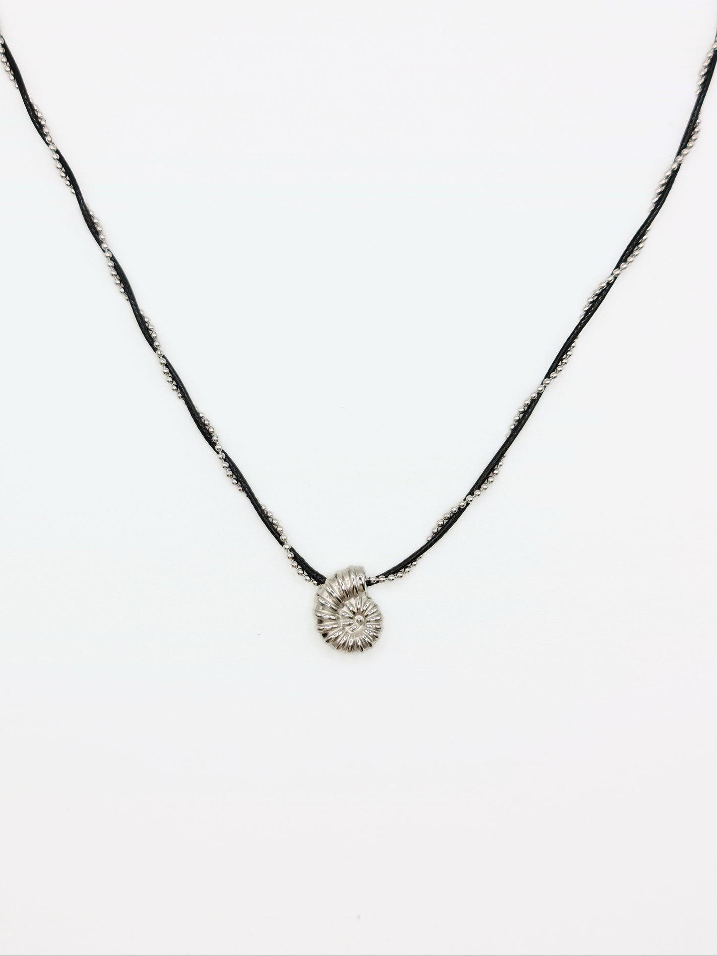 The Puglia Silver Finish Beaded Rope & Seashell Pendant Necklace- Waterproof & Tarnish Free