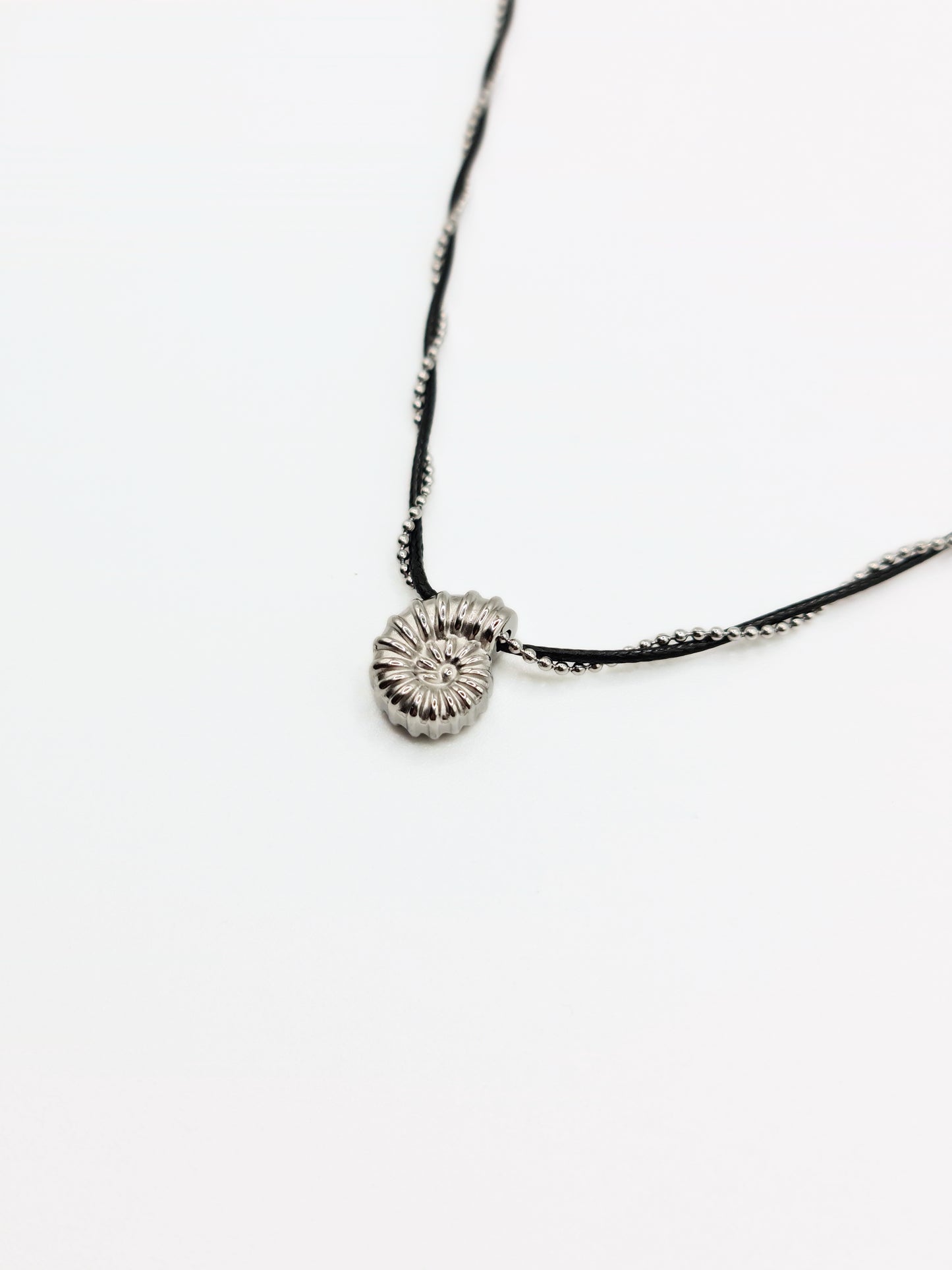 The Puglia Silver Finish Beaded Rope & Seashell Pendant Necklace- Waterproof & Tarnish Free