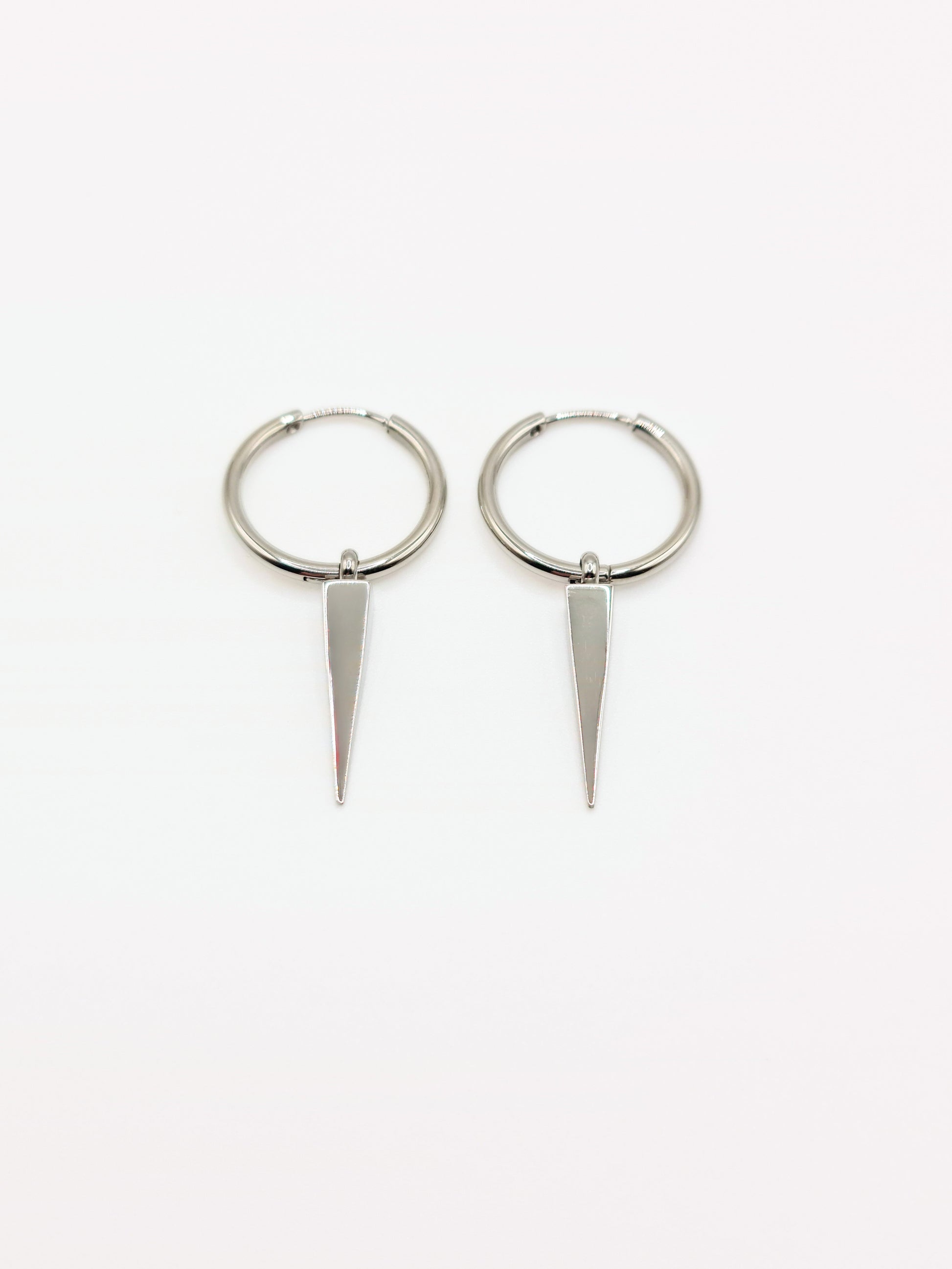 silver-spike-drop-hoop-earrings-stainless-steel-tarnish-free-jewellery-waterproof-ember-and-stone-2
