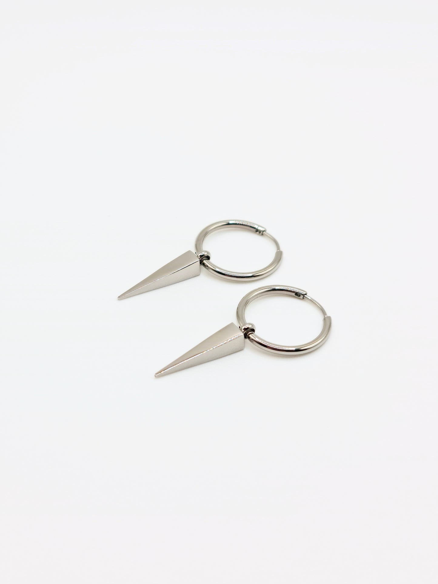 silver-spike-drop-hoop-earrings-stainless-steel-tarnish-free-jewellery-waterproof-ember-and-stone-2