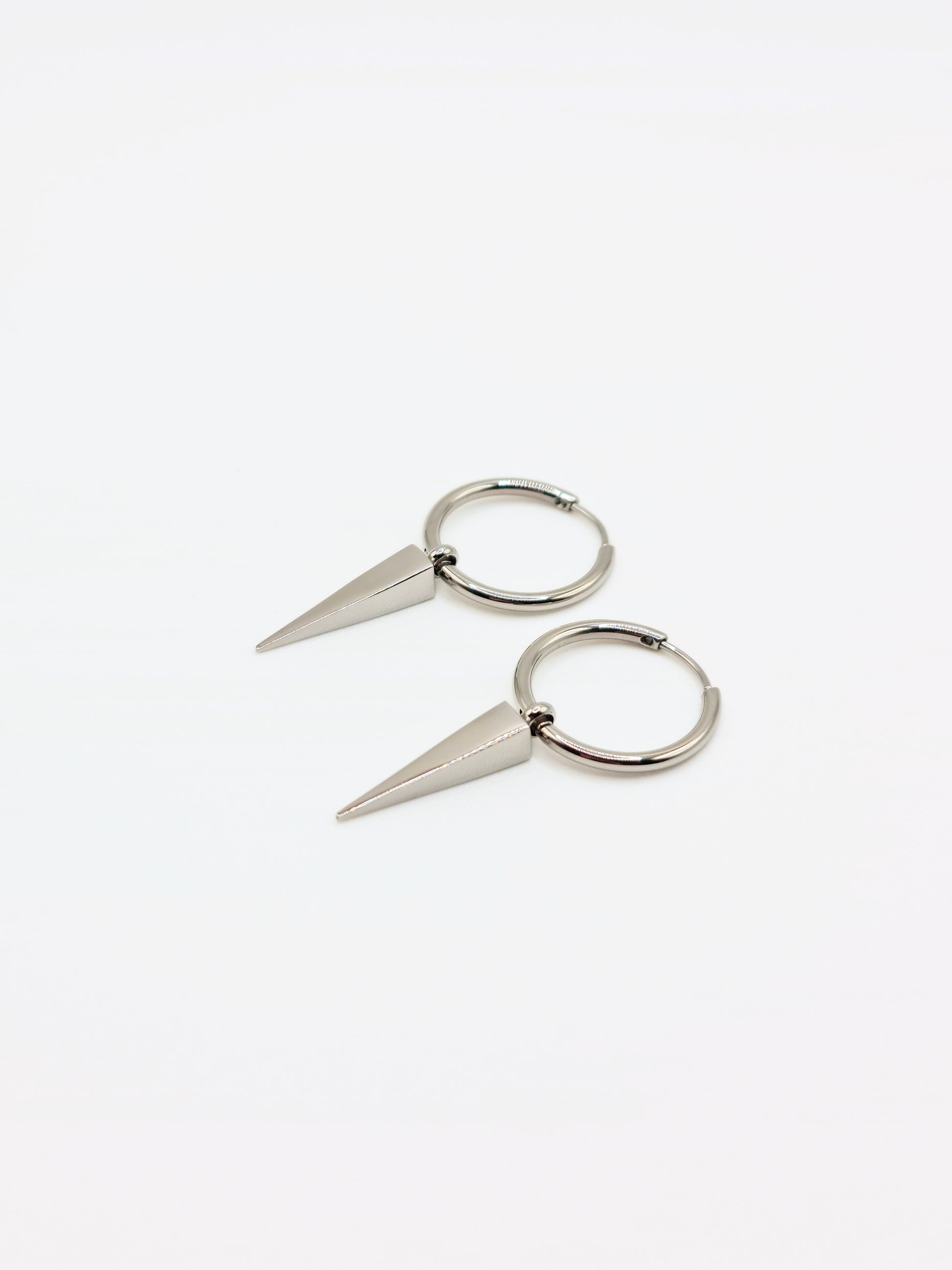 silver-spike-drop-hoop-earrings-stainless-steel-tarnish-free-jewellery-waterproof-ember-and-stone-2