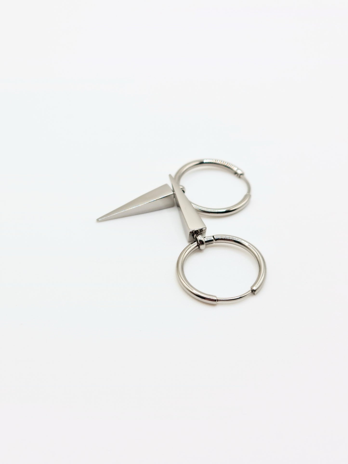 silver-spike-drop-hoop-earrings-stainless-steel-tarnish-free-jewellery-waterproof-ember-and-stone-2