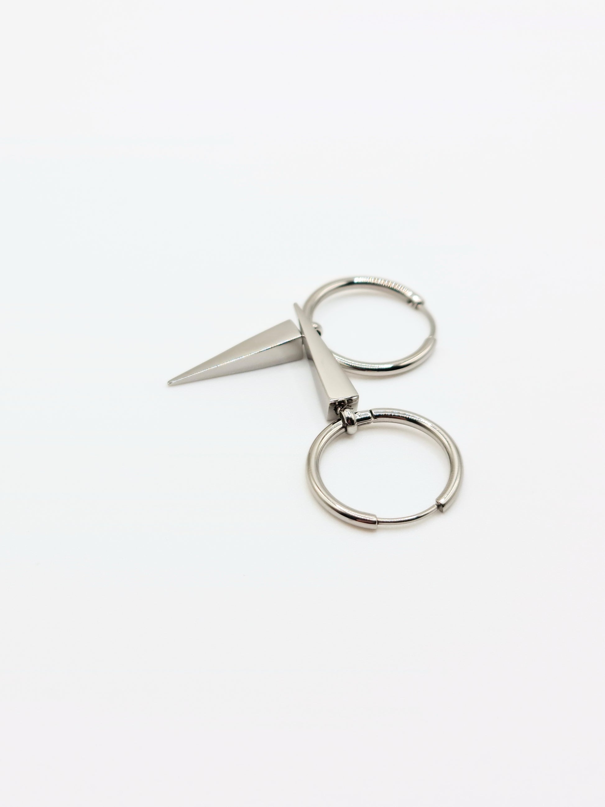 silver-spike-drop-hoop-earrings-stainless-steel-tarnish-free-jewellery-waterproof-ember-and-stone-2