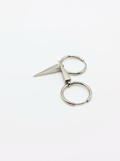 silver-spike-drop-hoop-earrings-stainless-steel-tarnish-free-jewellery-waterproof-ember-and-stone-2