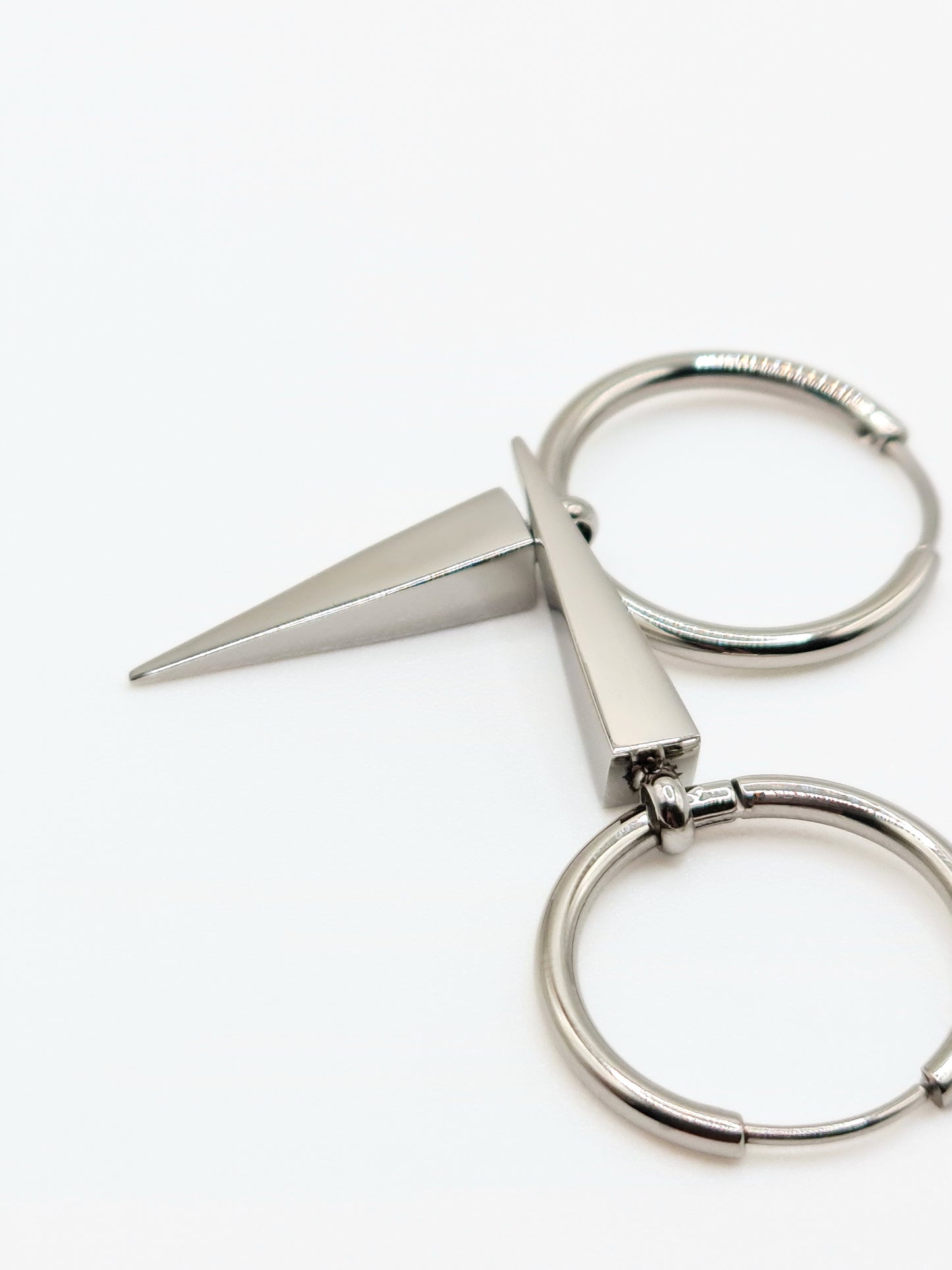 silver-spike-drop-hoop-earrings-stainless-steel-tarnish-free-jewellery-waterproof-ember-and-stone-2
