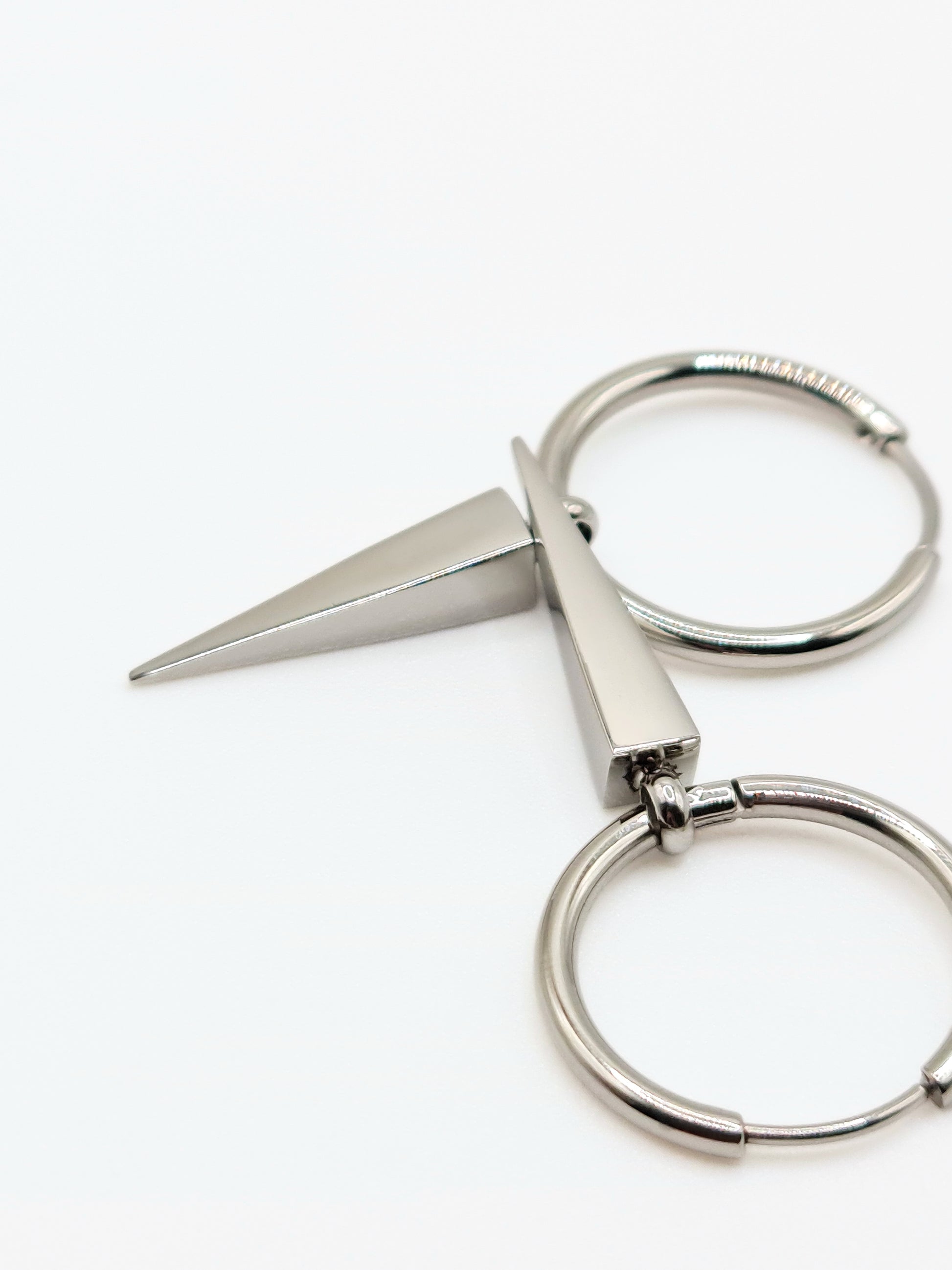silver-spike-drop-hoop-earrings-stainless-steel-tarnish-free-jewellery-waterproof-ember-and-stone-2