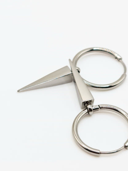 silver-spike-drop-hoop-earrings-stainless-steel-tarnish-free-jewellery-waterproof-ember-and-stone-2