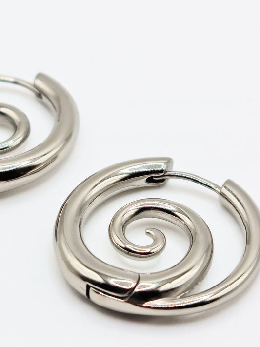 silver-spiral-hoop-earrings-summer-stainless-steel-tarnish-free-jewellery-waterproof-ember-and-stone-7