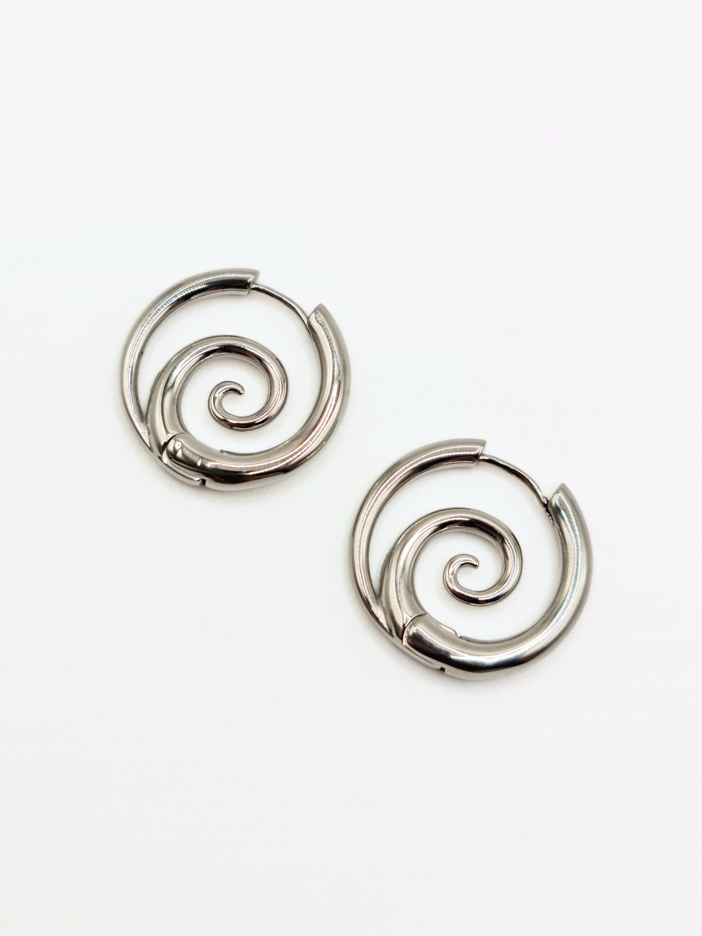 silver-spiral-hoop-earrings-summer-stainless-steel-tarnish-free-jewellery-waterproof-ember-and-stone-7