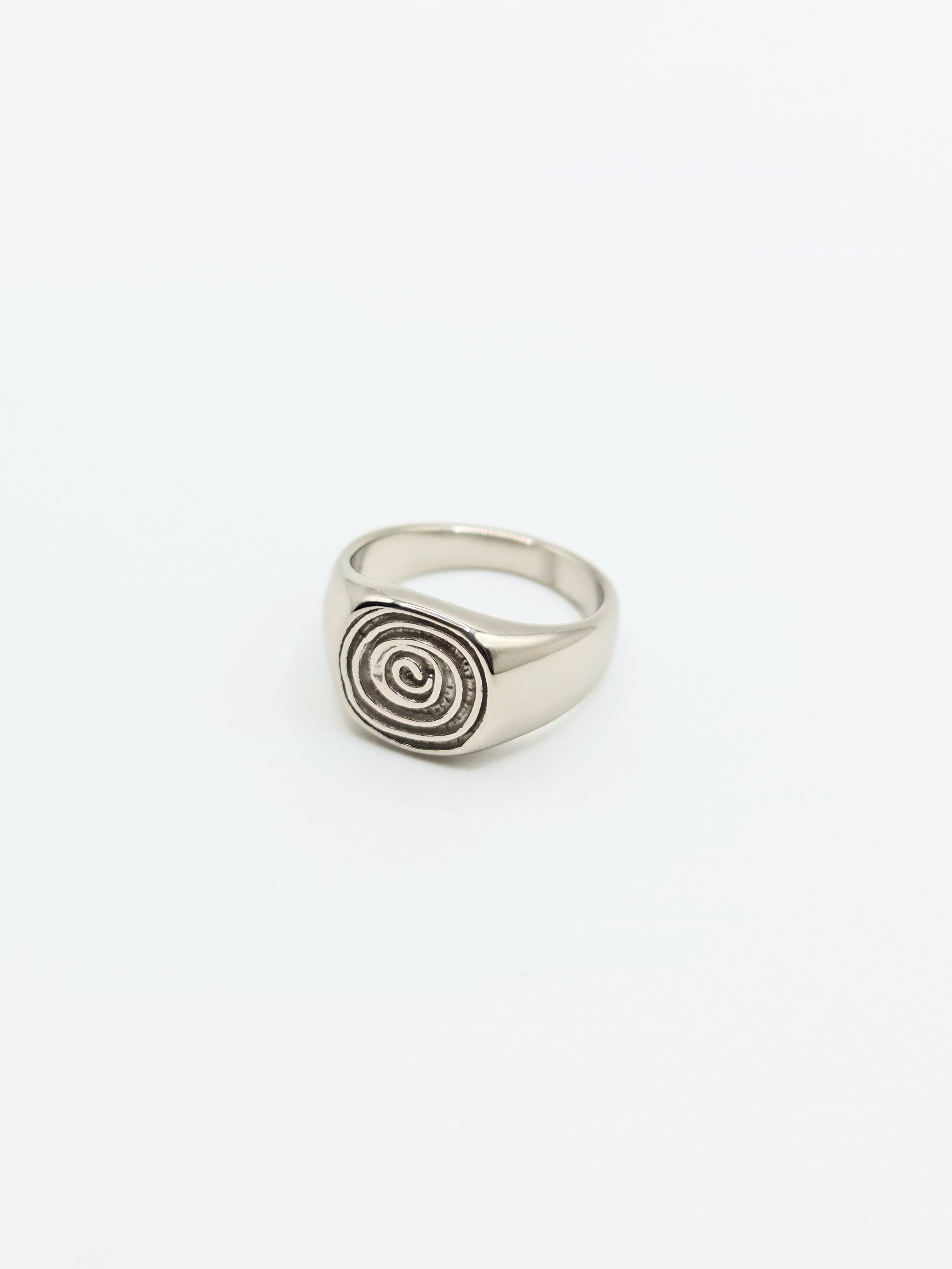 silver-spiral-statement-signet-ring-summer-stainless-steel-tarnish-free-jewellery-waterproof-ember-and-stone-1