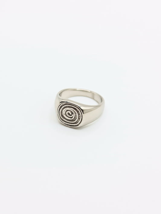 silver-spiral-statement-signet-ring-summer-stainless-steel-tarnish-free-jewellery-waterproof-ember-and-stone-1