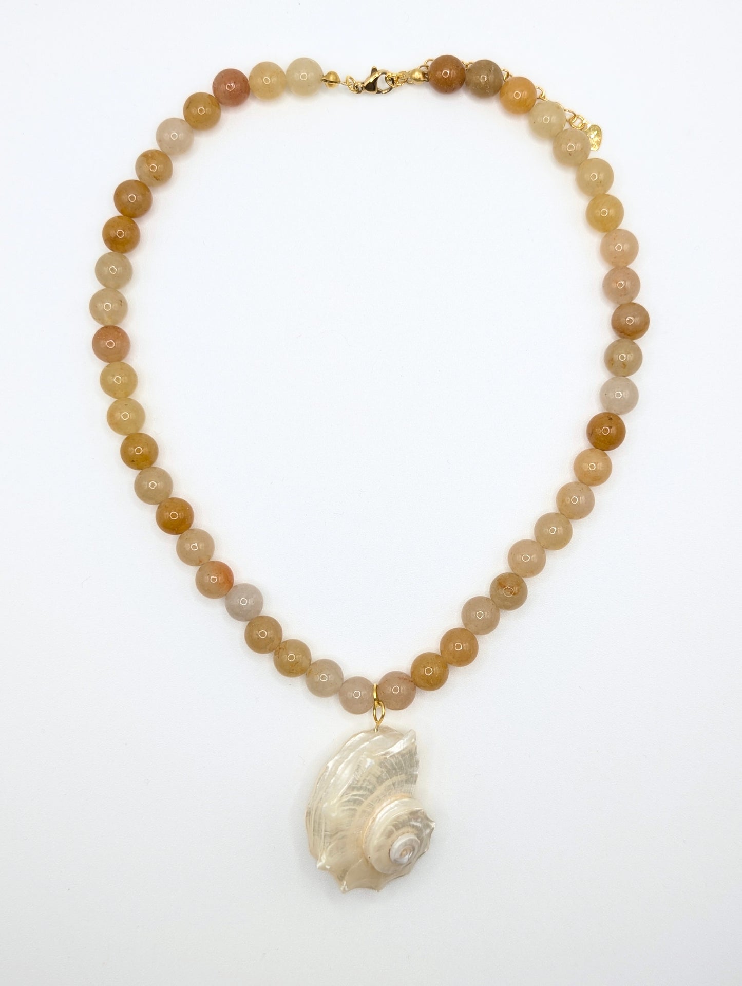 The Cannes Conch Seashell Yellow Aventurine Natural Stone Beaded Necklace- Semi-Precious & Waterproof