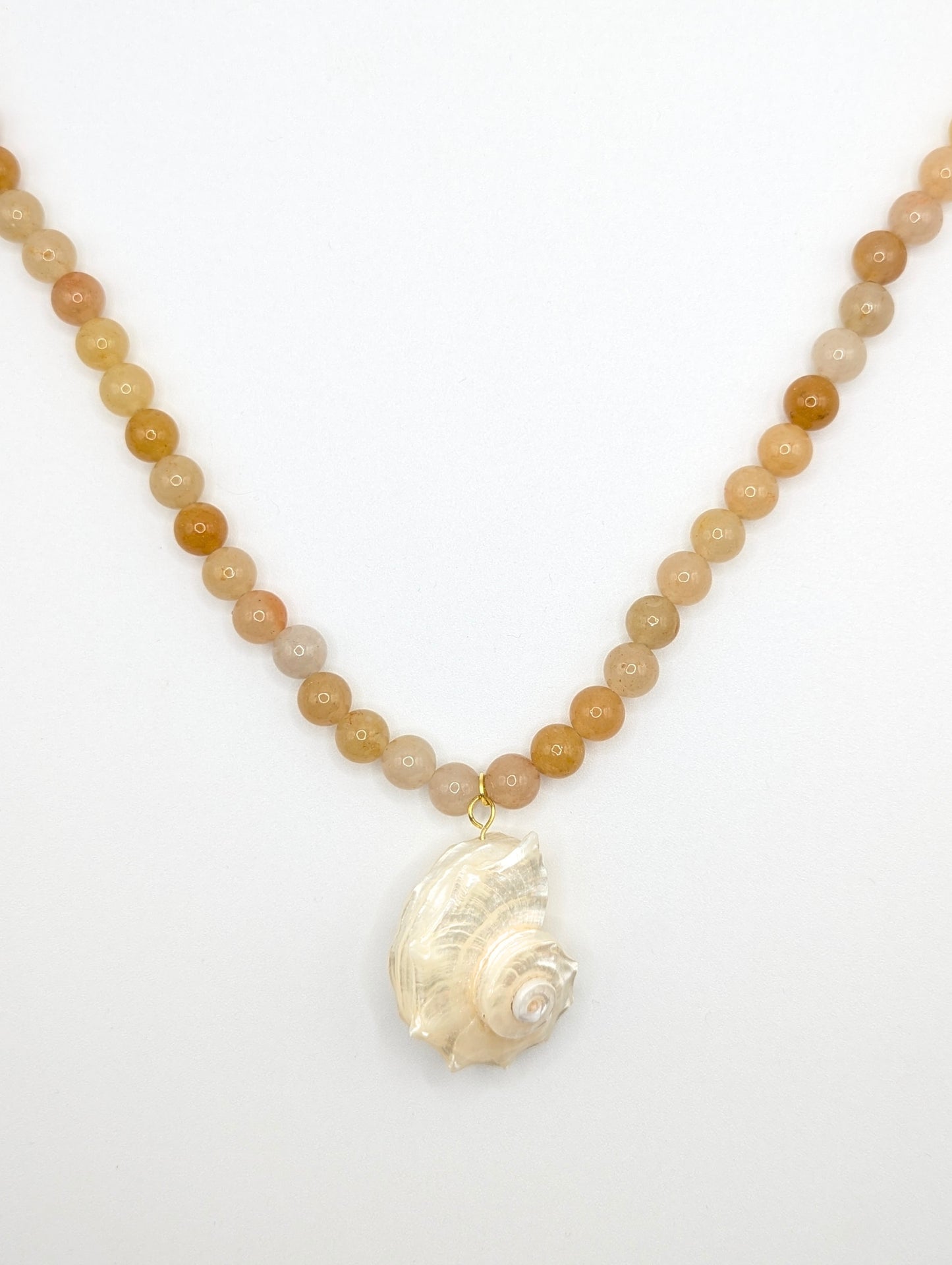 The Cannes Conch Seashell Yellow Aventurine Natural Stone Beaded Necklace- Semi-Precious & Waterproof